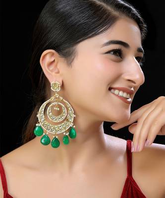 Gold finish kundan green chaandbali 1
