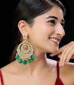 Gold finish kundan green chaandbali