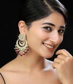 Gold finish kundan magenta chaandbali