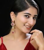 Gold finish red kundan danglers