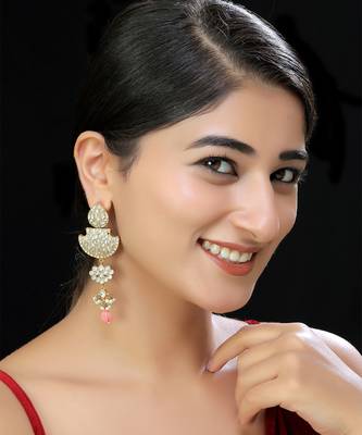 Gold finish white kundan danglers 1
