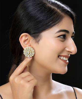 Gold finish white kundan studs 1