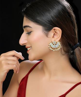 Gold finish semicircle kundan studs 1