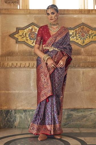Elora Soft Silk Jacquard Faux Banarasi Weaving Saree For WomenNavy Blue  