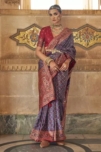 Elora Soft Silk Jacquard Faux Banarasi Weaving Saree For WomenNavy Blue  