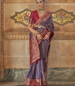 Elora Soft Silk Jacquard Faux Banarasi Weaving Saree For WomenNavy Blue  