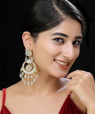 Gold finish white kundan danglers 1