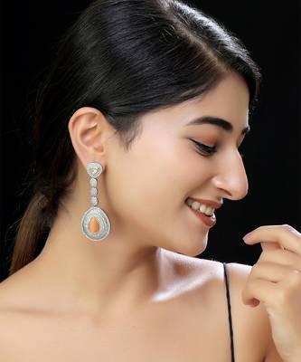 Faux orange polki kundan danglers 1