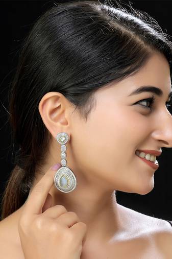 Faux grey polki kundan danglers