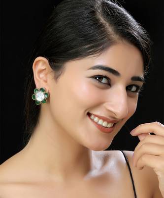 Faux polki green kundan studs 1