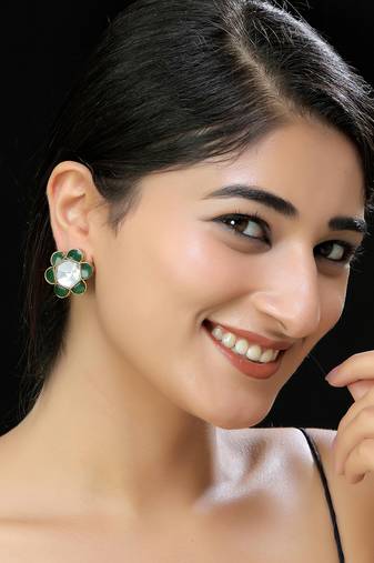 Faux polki green kundan studs