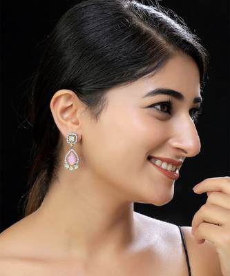 Pink faux polki kundan earrings 1