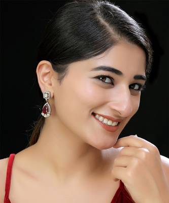 Red faux polki kundan earrings 1