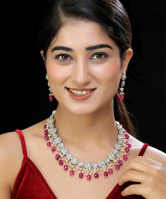 Faux polki pink necklace set 1