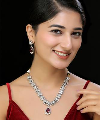 Red faux polki necklace set 1