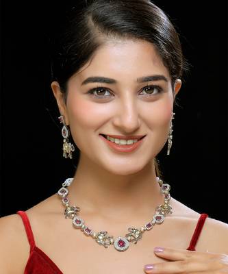 Faux polki red necklace set 1