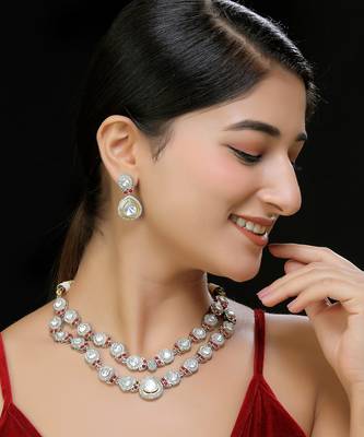 Faux polki 2 layers necklace set 1