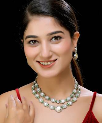 Faux polki green 2 layers necklace set 1