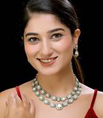 Faux polki green 2 layers necklace set