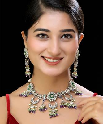 Faux polki green necklace set 1