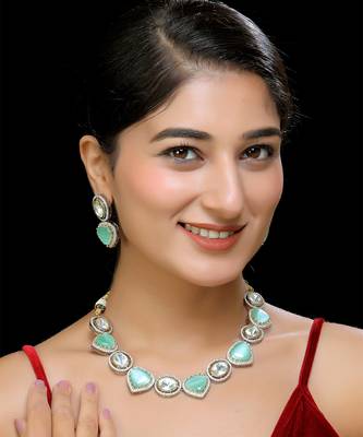 Aqua faux polki necklace set 1