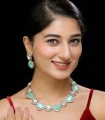 Aqua faux polki necklace set