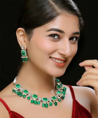 Green faux polki necklace set 1
