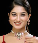 Pink faux polki choker set