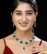 Green faux polki 2 layers necklace set