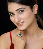 White finish blue faux polki ring