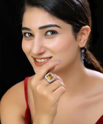 White finish orange faux polki ring 1