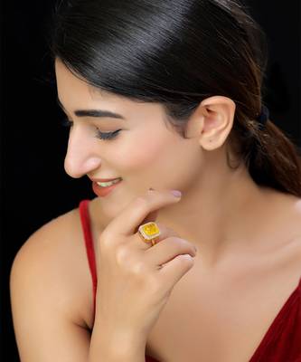 Gold finish orange faux polki ring 1
