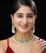 Gold finish kundan mother of pearls necklace set