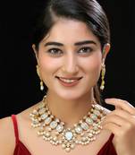 Gold finish kundan mother of pearls necklace set