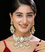 Gold finish kundan mother of pearls necklace set