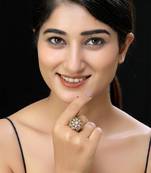 Gold finish multicolor kundan ring