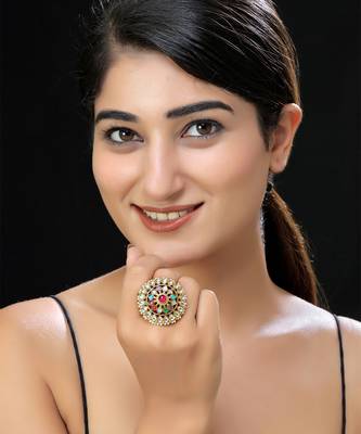 Gold finish navratna kundan ring 1