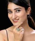 Gold finish multicolor kundan ring