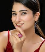 Gold finish red kundan ring