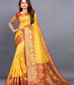 Yellow Colour Faux Banarasi Silk Saree