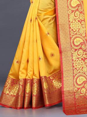 Yellow Colour Faux Banarasi Silk Saree 4