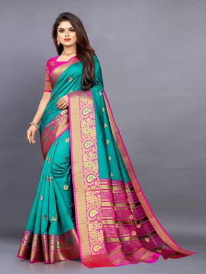Green Colour Faux Banarasi Silk Saree 1