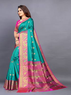 Green Colour Faux Banarasi Silk Saree 3