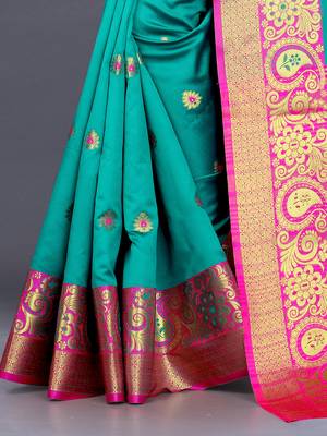 Green Colour Faux Banarasi Silk Saree 4