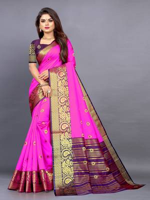 Dark pink  colour banarasi silk saree 1