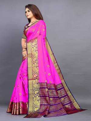 Dark pink  colour banarasi silk saree 3