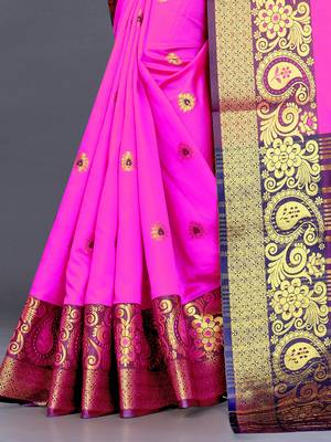 Dark pink  colour banarasi silk saree 4