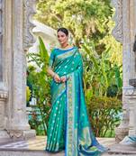 Green Women Silk Blend Woven Design Saree with Blouse For Women