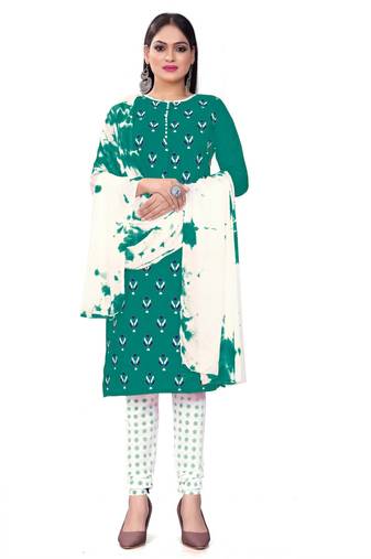 Light-teal printed cotton semi stitched churidar ethnic-suits