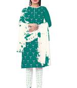 Light-teal printed cotton semi stitched churidar ethnic-suits